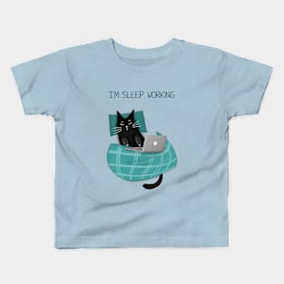 Cartoon funny black cat and the inscription "I'm sleep working". Kids T-Shirt